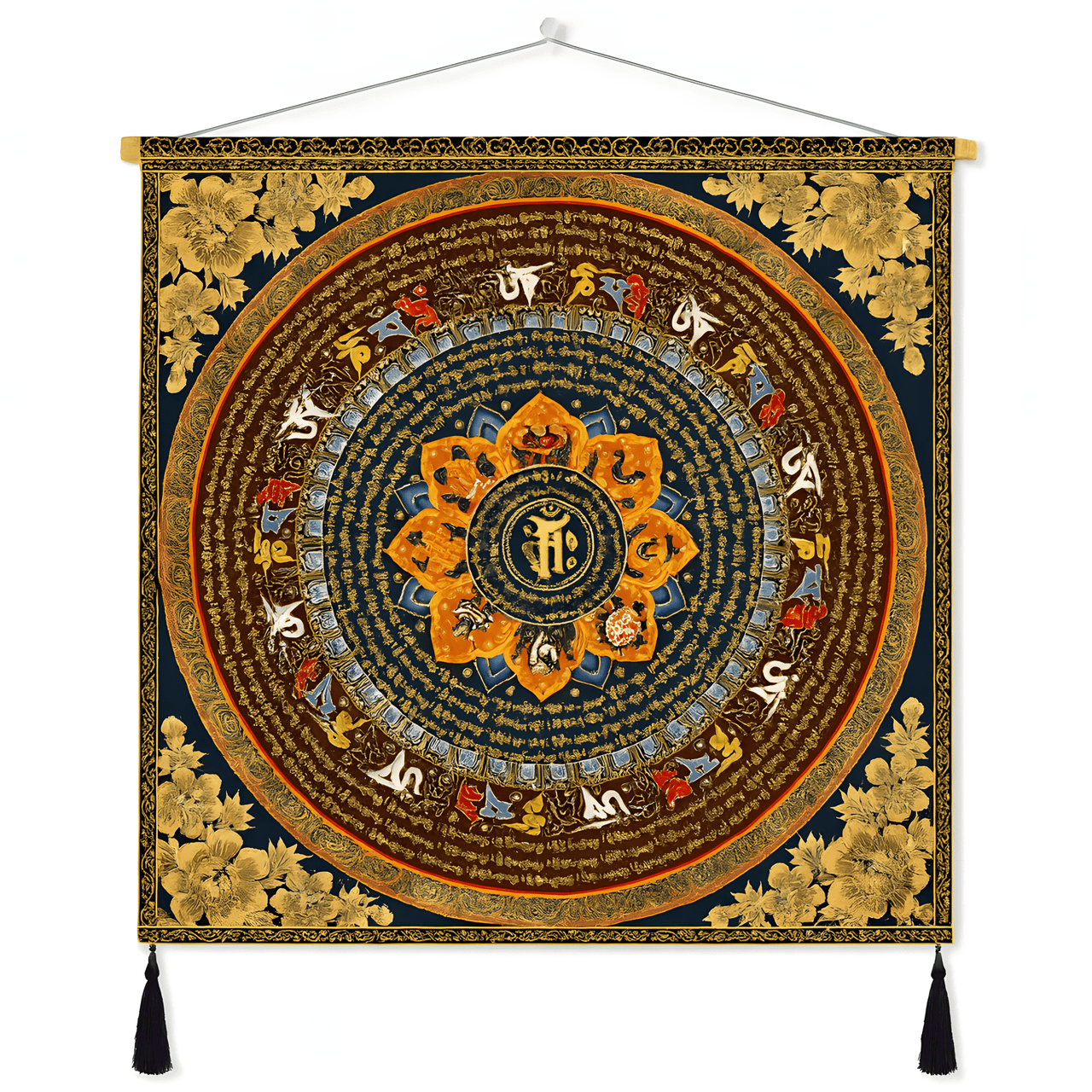 Tibetan-style wall hanging tapestry featuring traditional symbolic patterns