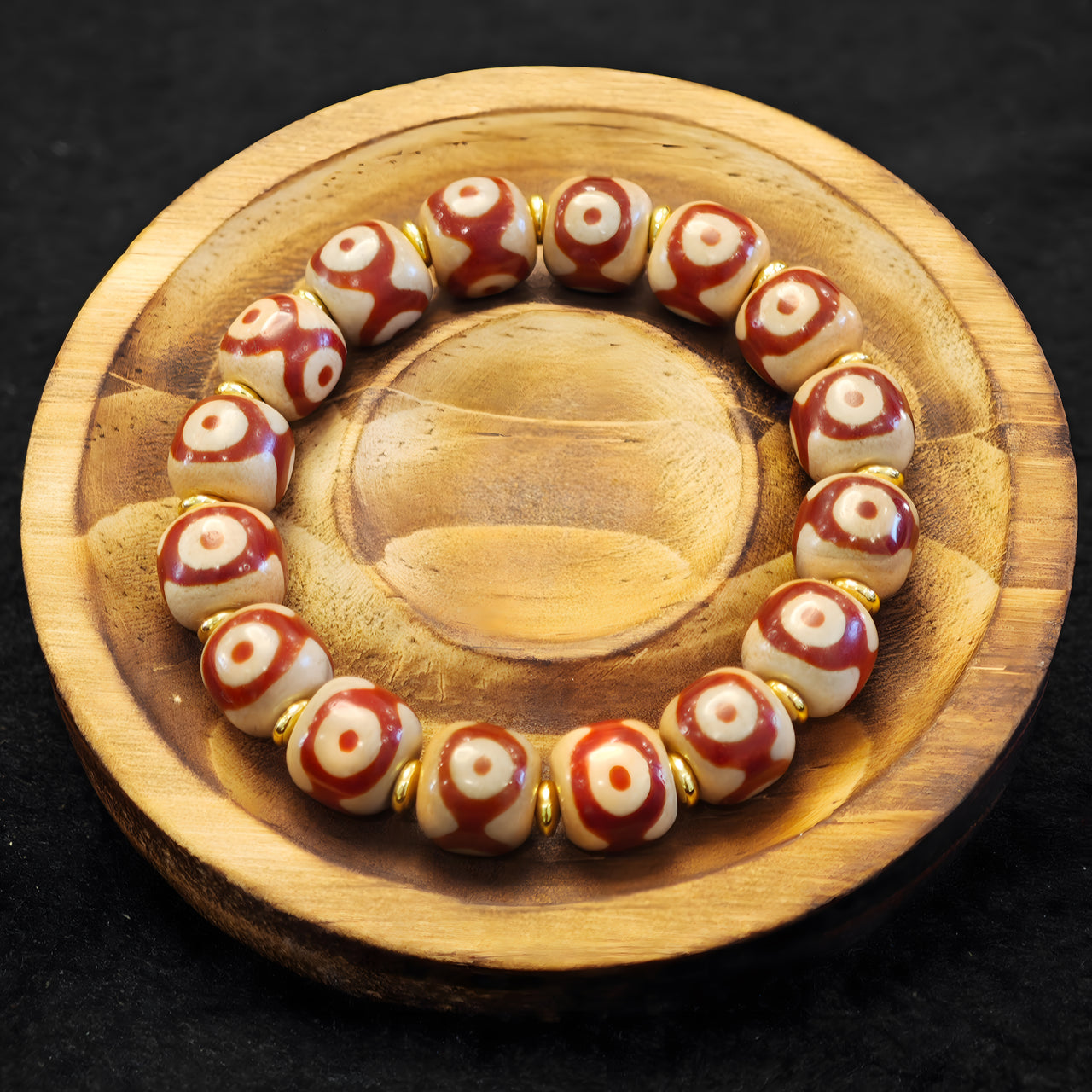 Tibetan Natural Agate Dzi Bracelet — 3A Red-Core Three-Eye