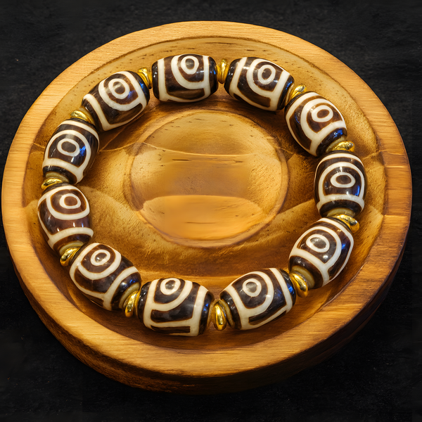 Tibetan Natural Agate Dzi Bracelet — Top-Tier 5A Black-and-White Two-Eye