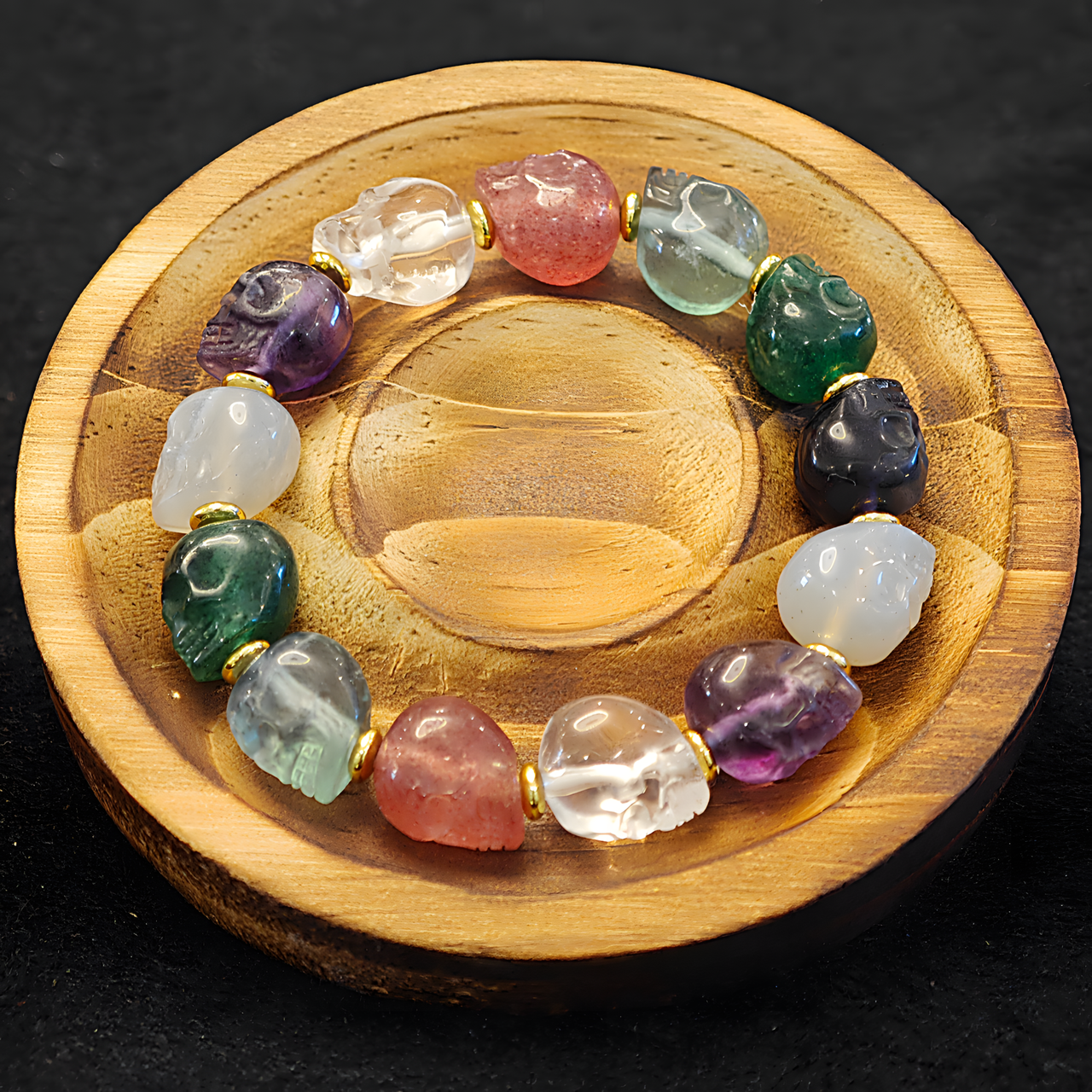 Tibetan Natural Agate Dzi Bracelet — 5A Multi-Stone “Skull Bead”