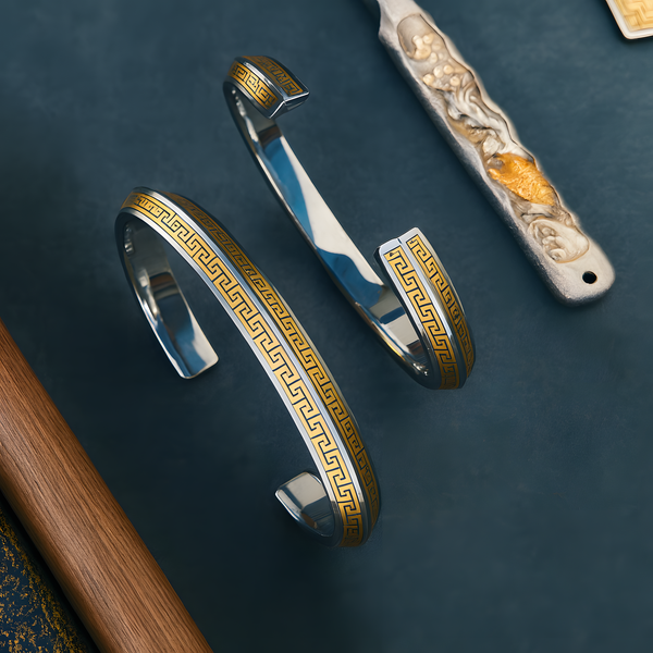 Handcrafted Meteorite Bracelet | Iron-Cut Gold · Tri-Realm Vajra (Unisex)