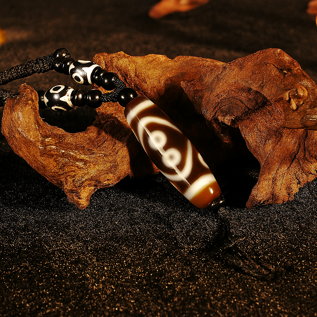 Water Pattern Eight-Eyed Dzi Bead – 1.5 inches (38mm)(Blessing of Career Growth & Momentum)