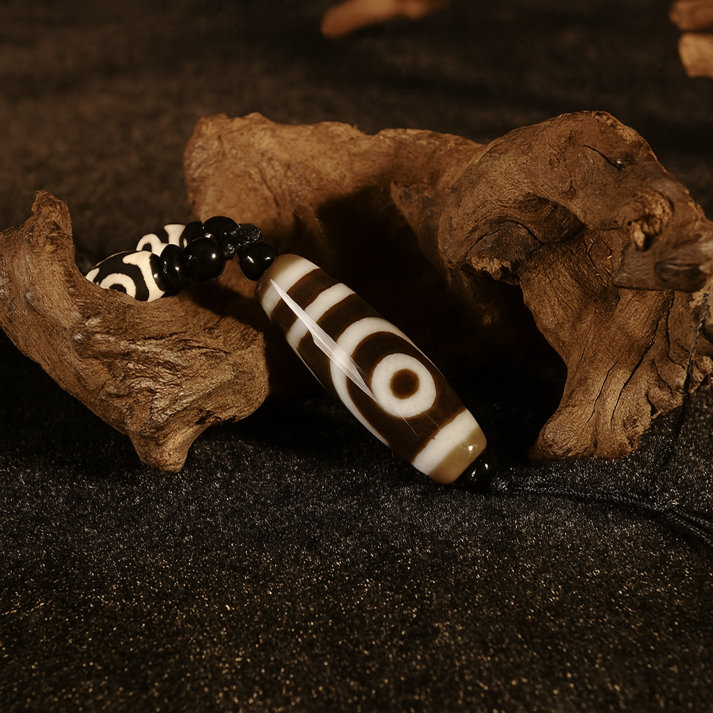 Two-Eyed Dzi Bead – 1.5 inches (38mm) (Blessing of Love & Relationship Harmony)