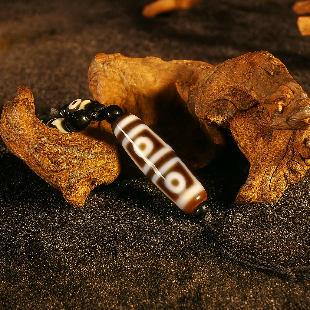 Four-Eyed Dzi Bead – 1.5 inches (38mm) (Blessing of Protection & Smooth Travel)