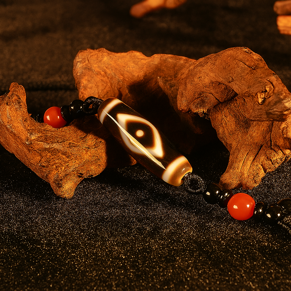 Celestial Three-Eyed Dzi Bead – 1.5 inches (38mm)(Blessing of Wealth & Abundance)