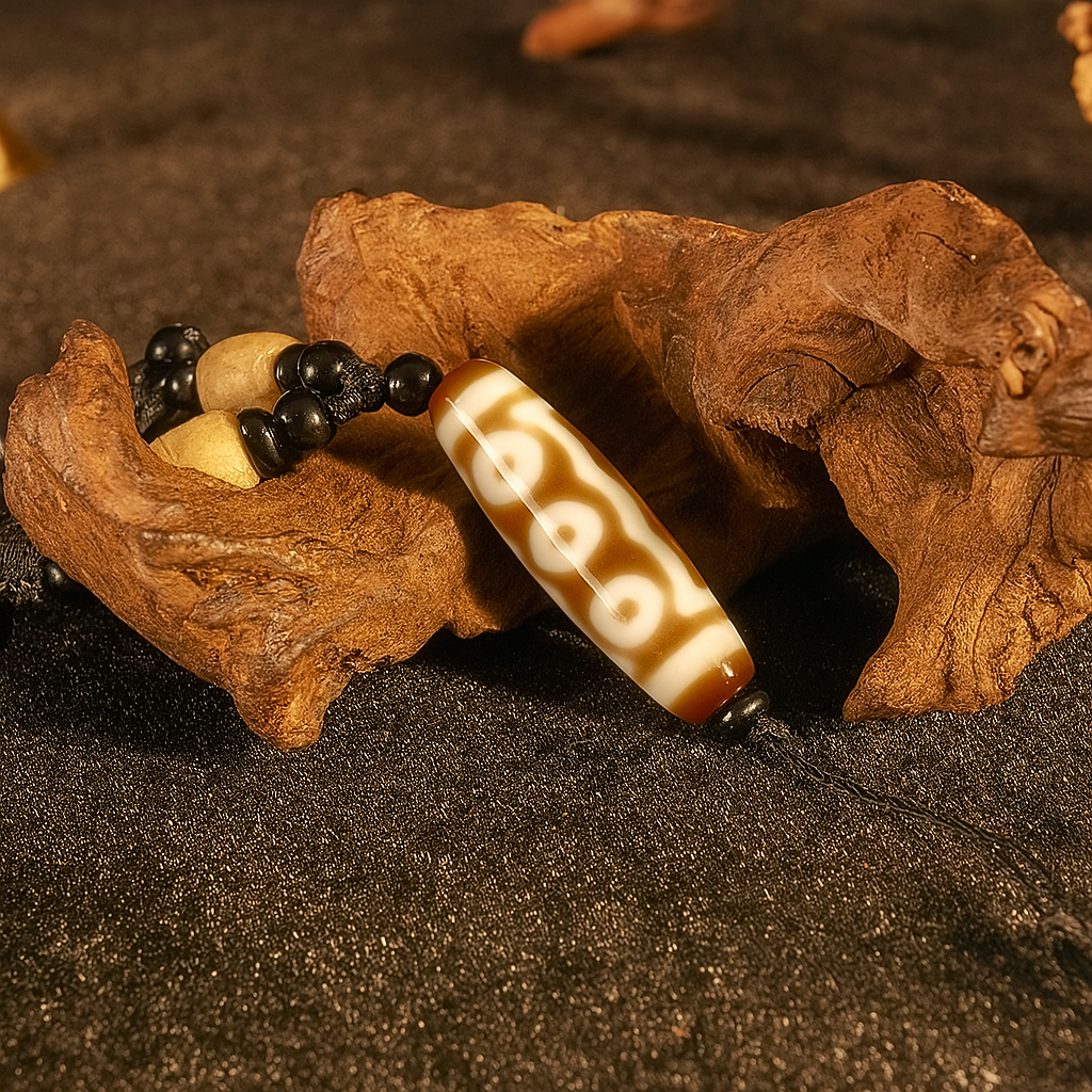 Five-Eyed Dzi Bead – 1.5 inches (38mm)( Wealth Protection & Stability)