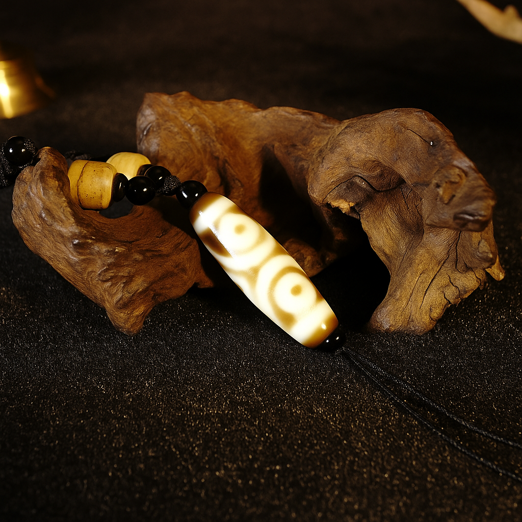 Three-Eyed Dzi Bead – 1.5 inches (38mm) (Blessing of Wealth & Abundance)