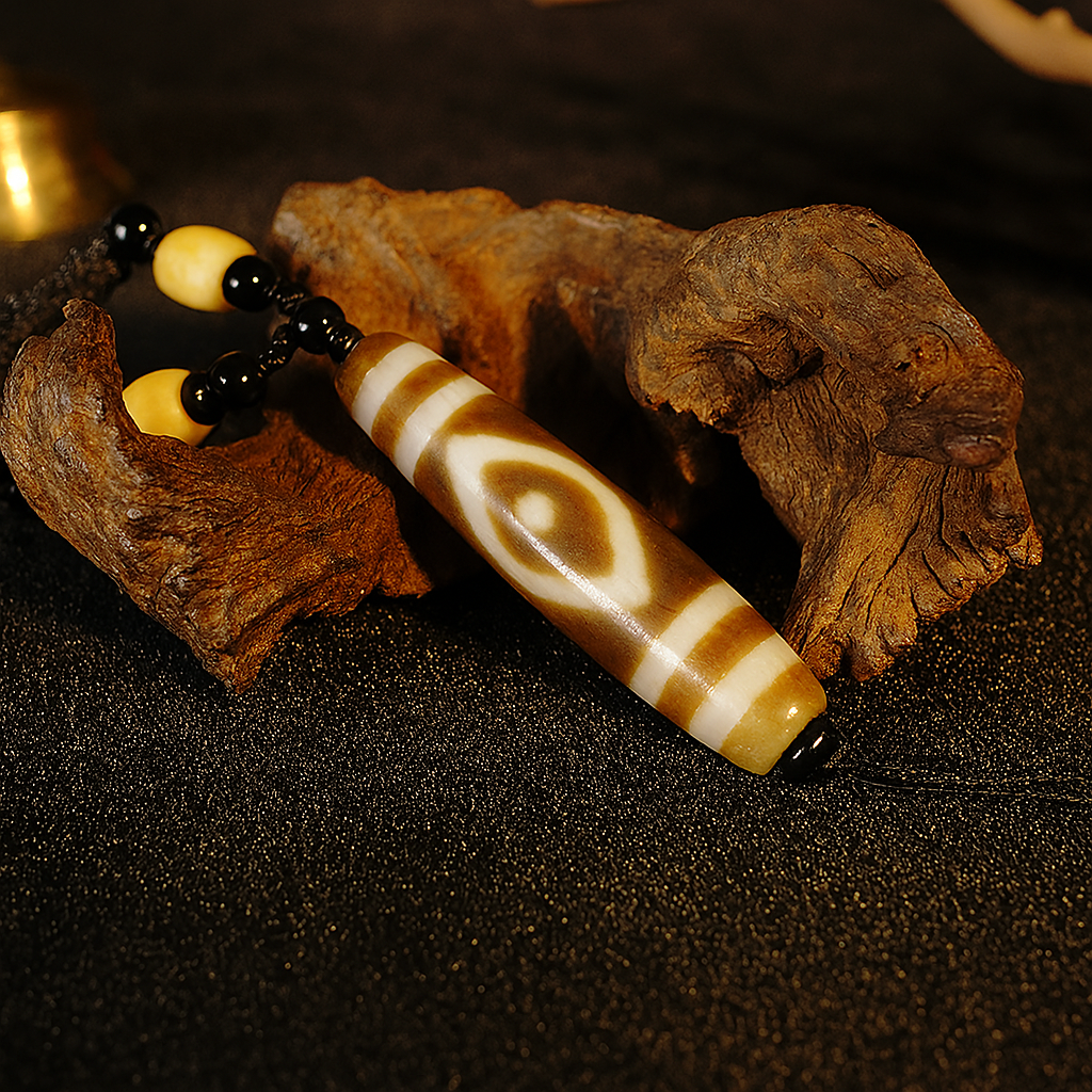 Celestial Three-Eyed Dzi Bead – 2.28 inch (58mm) (Blessing of Wealth & Abundance)