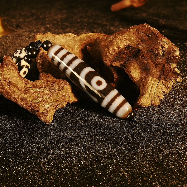 Two-Eyed Dzi Bead Pendant Necklace – Himalayan Agate, 58mm (2.28") | Fated Connection & Attraction (Design #2)