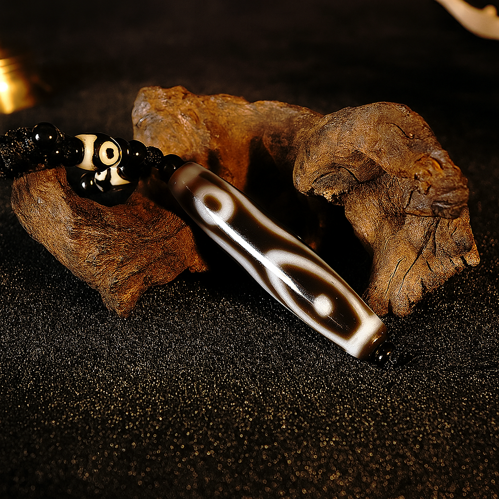 Kalachakra Six-Eyed Dzi Bead – 2.28 inch (58mm) (Blessing of Breakthrough & Energy Balance)