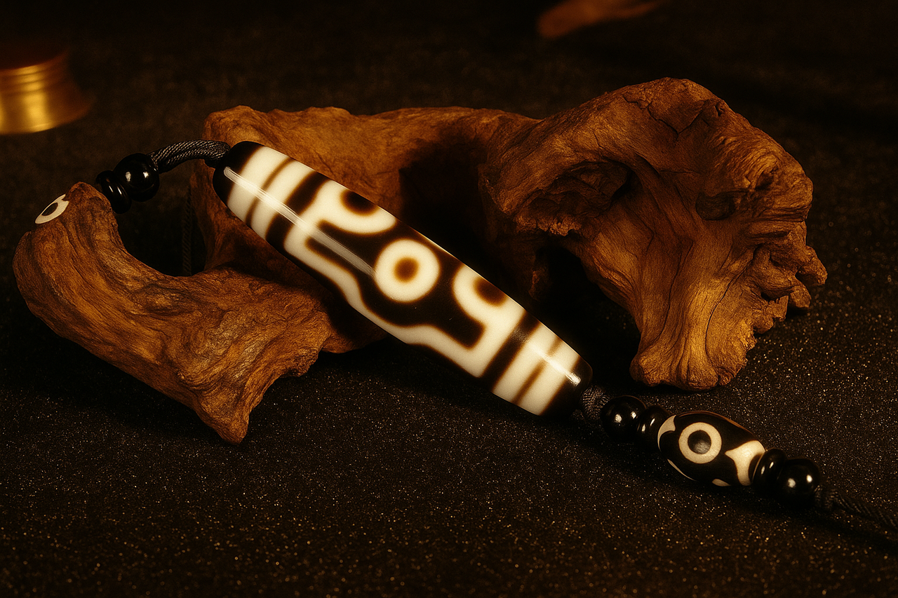 Six-Eyed Dzi Bead – 2.28 inch (58mm) (Blessing of Breakthrough & Energy Balance)