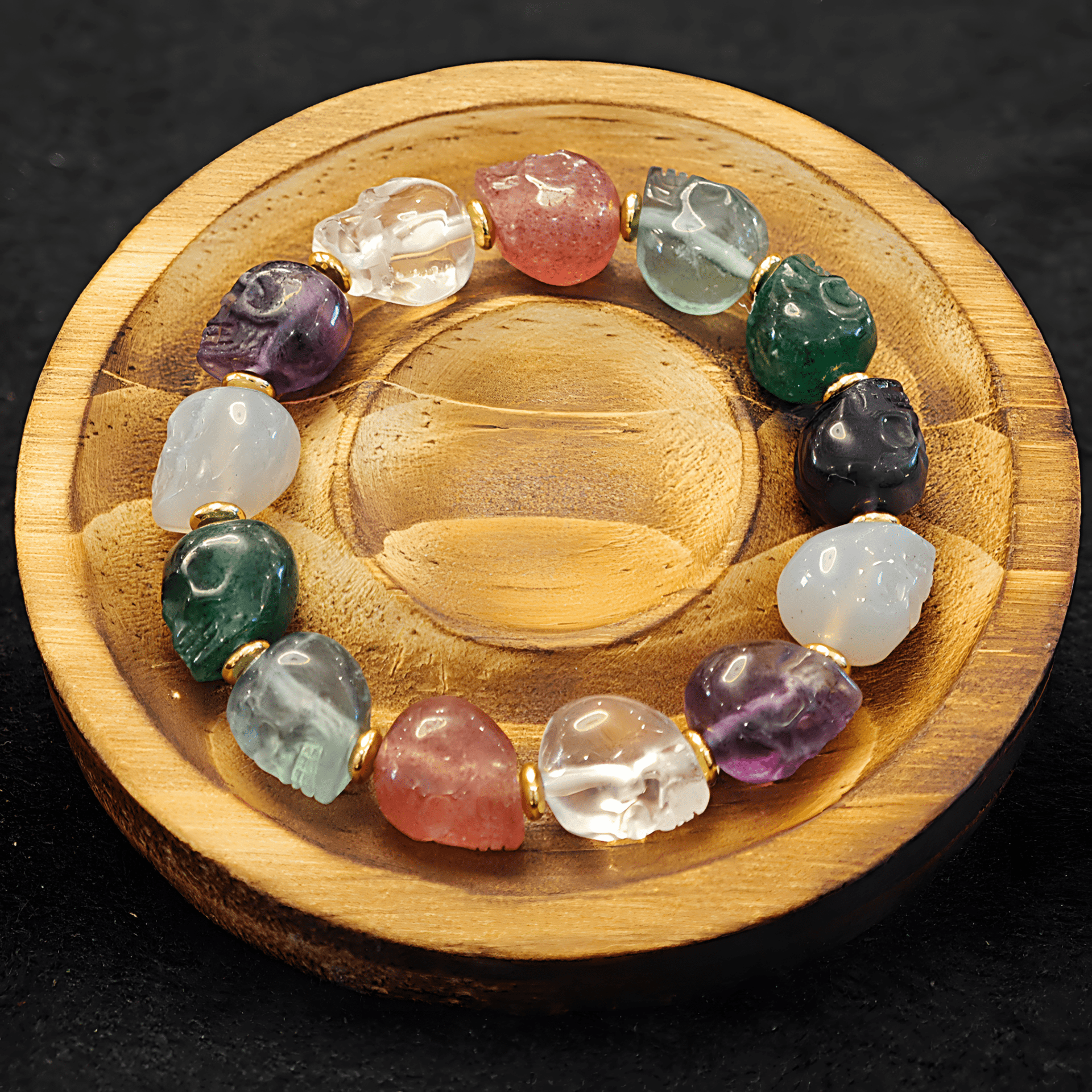 5A Hand - Carved Skull Agate Bracelet with Himalayan Dzi Accents – Limited Batch - Himalayan Whisper