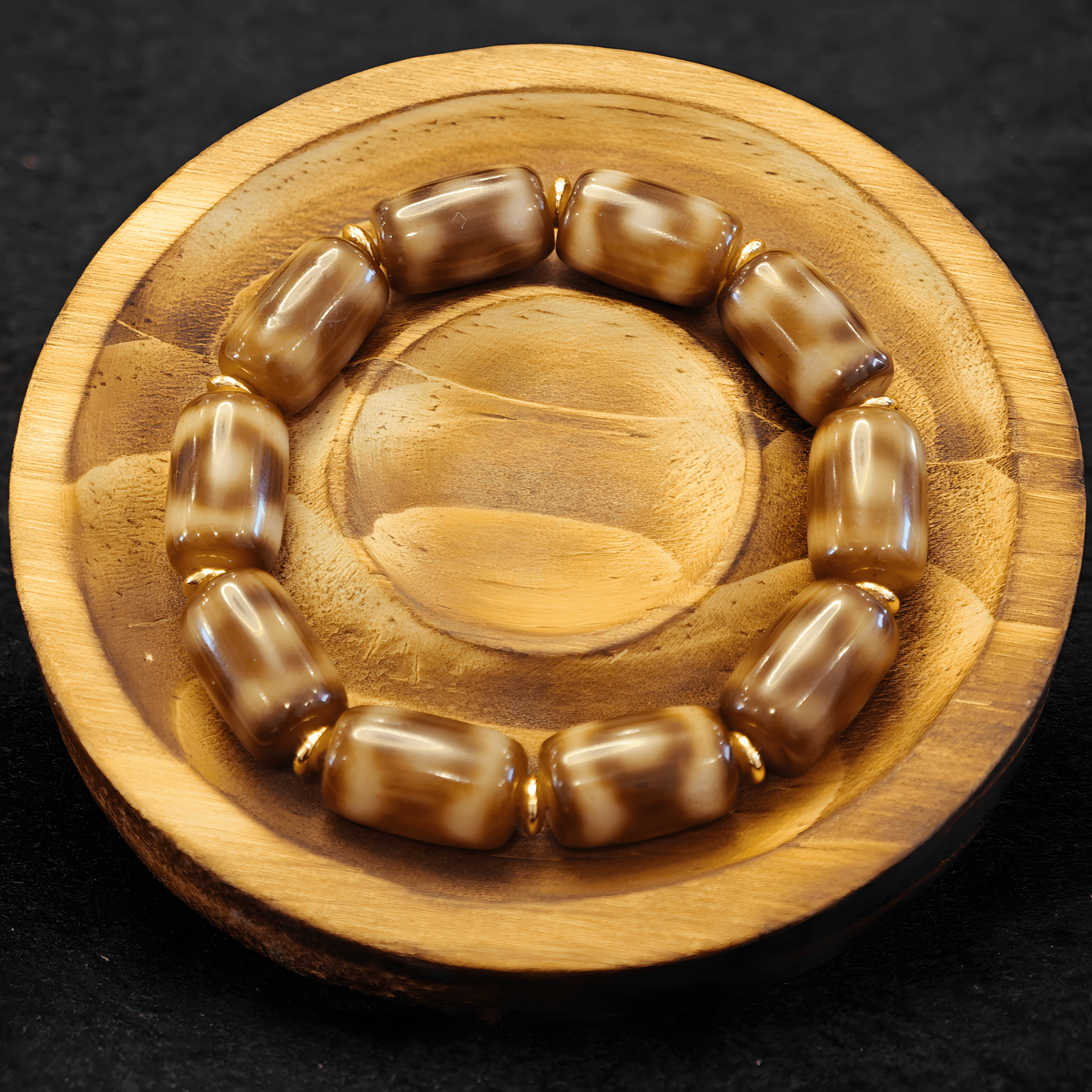 5A Light - Gold Mandala Three - Eyed Himalayan Dzi Bracelet – Wealth & Abundance (Limited Batch) - Himalayan Whisper - 