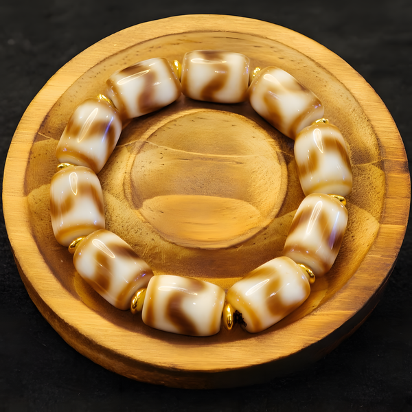 Tibetan Natural Agate Dzi Bracelet — 5A “White Tiger Tooth”