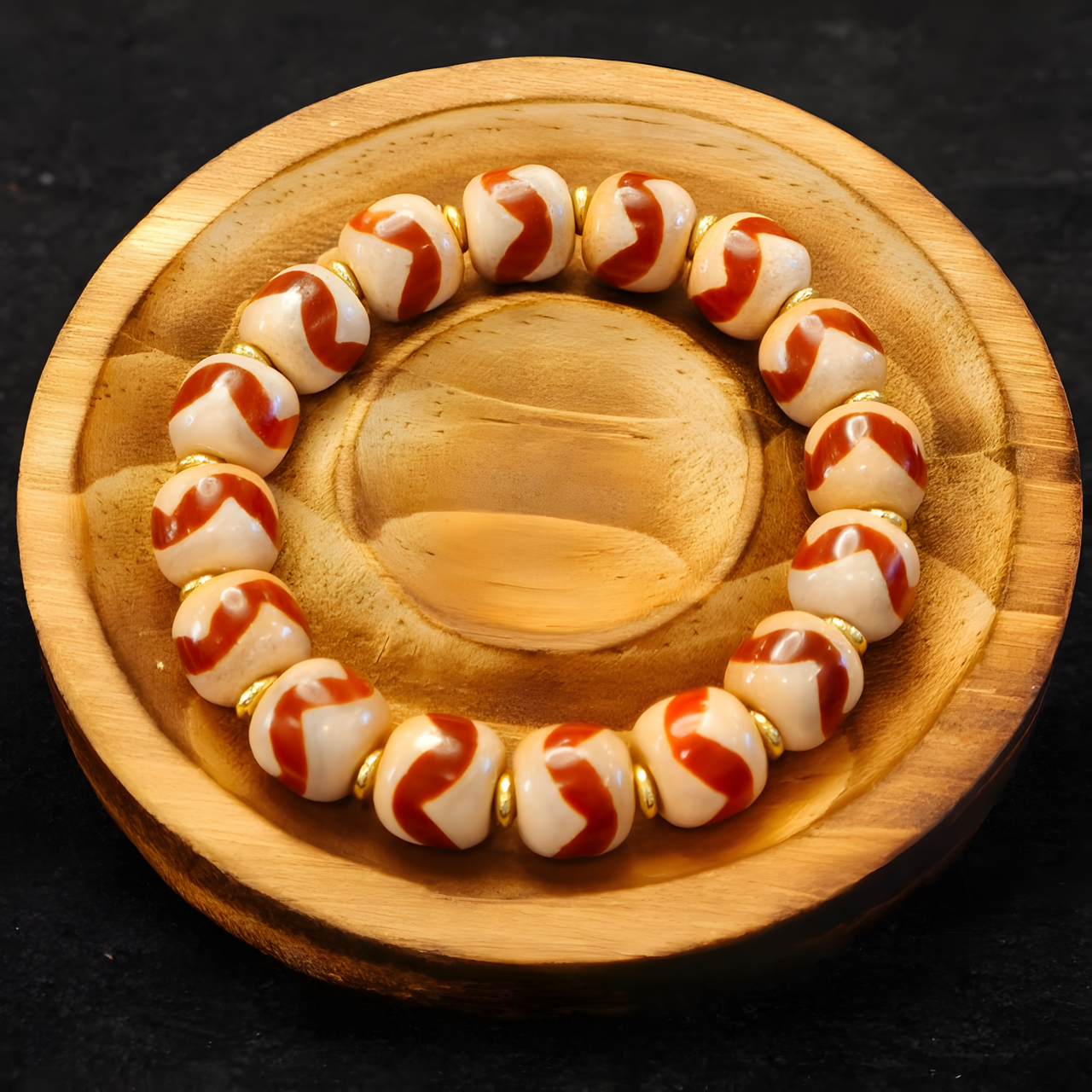 Tibetan Natural Agate Dzi Bracelet — 3A Red-Core “Tiger Tooth”