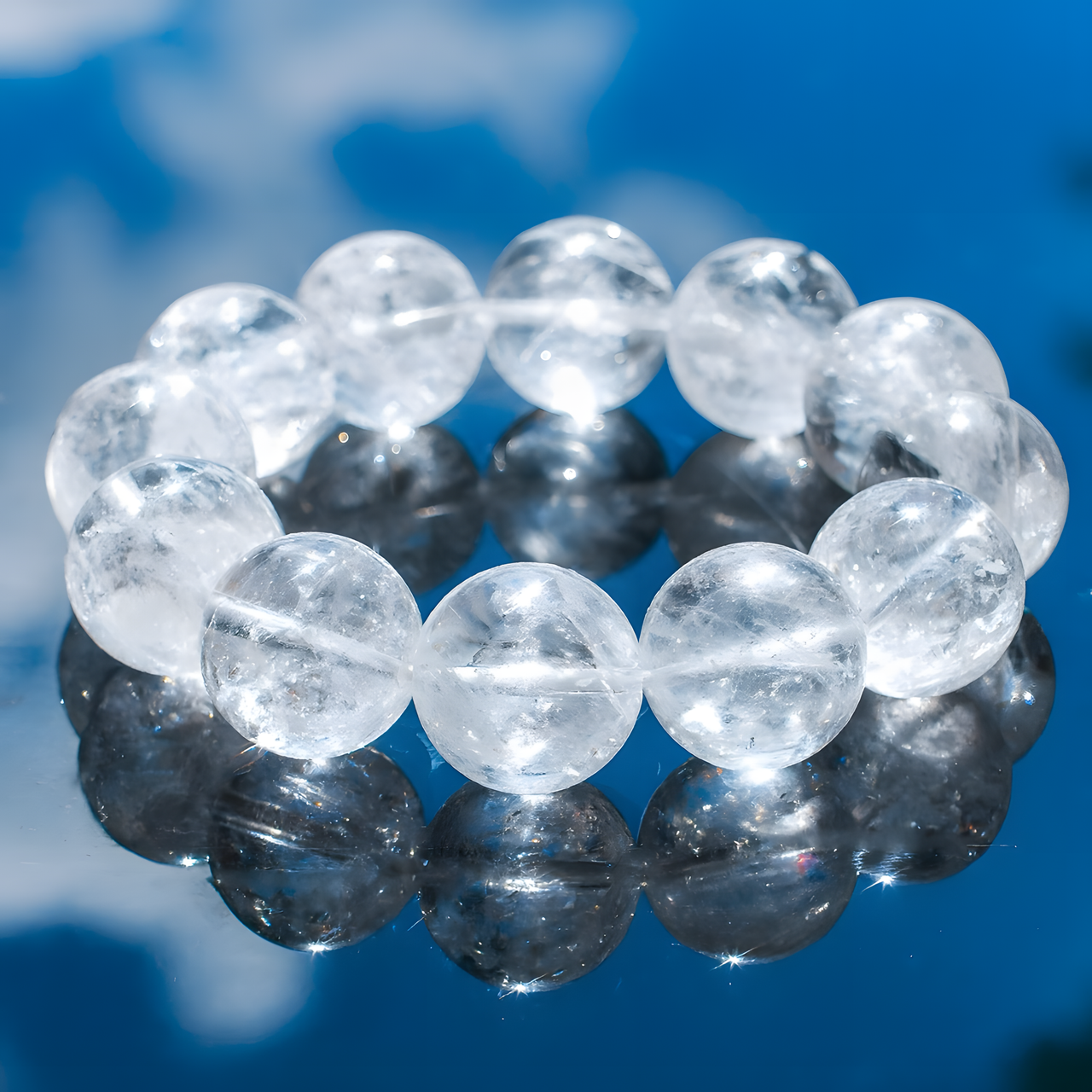 Authentic clear quartz crystal bracelet inspired by the sacred Himalayas, representing focus, balance, and inner light