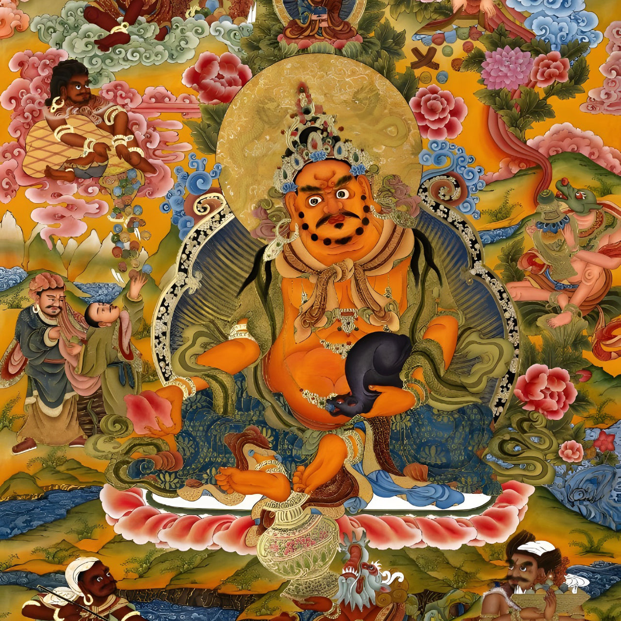 Detailed shot of micro thangka craftsmanship and Tibetan mineral pigment painting on pendant