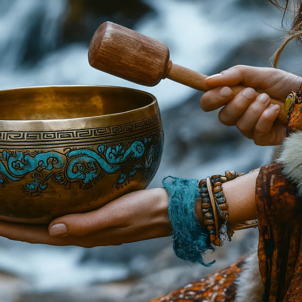Full moon singing bowl inspired by ancient Tibetan ritual traditions for spiritual harmony and mindfulness
