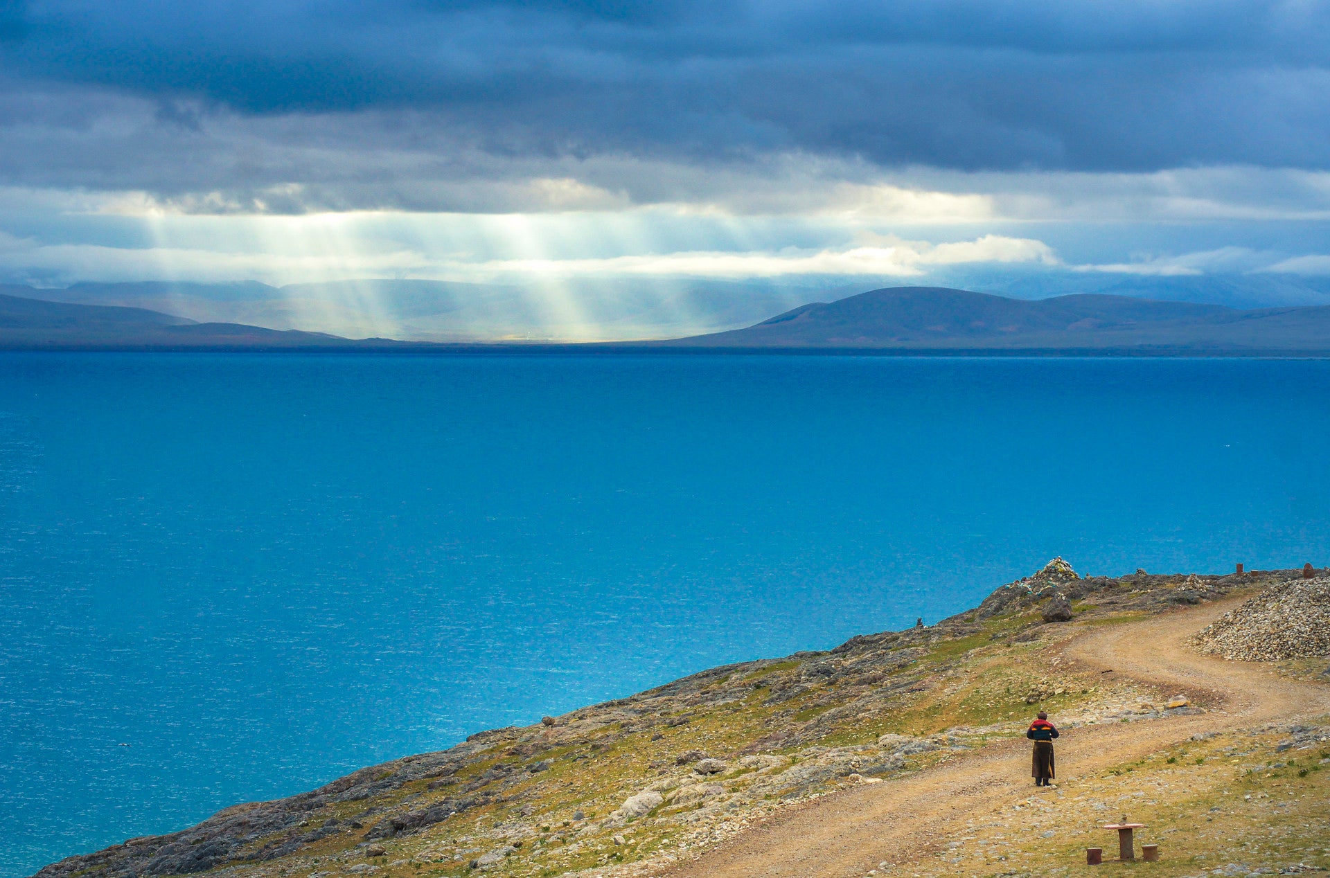 High-altitude Lake Manasarovar on the Tibetan plateau