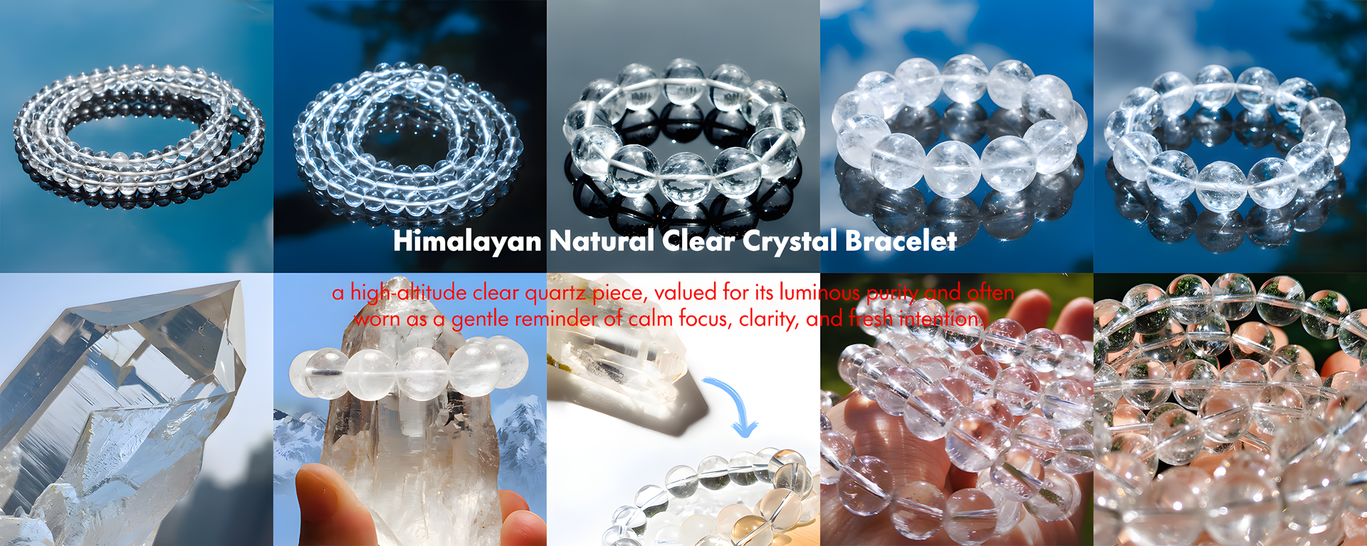 Himalayan natural clear crystal bracelet made from high-altitude clear quartz beads