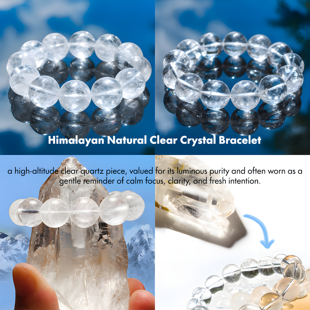Himalayan natural clear crystal bracelet made from high-altitude clear quartz beads