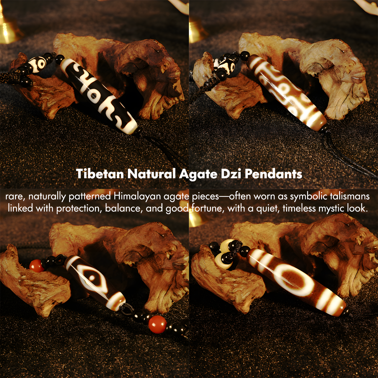 Tibetan natural agate Dzi pendants made from Himalayan patterned agate