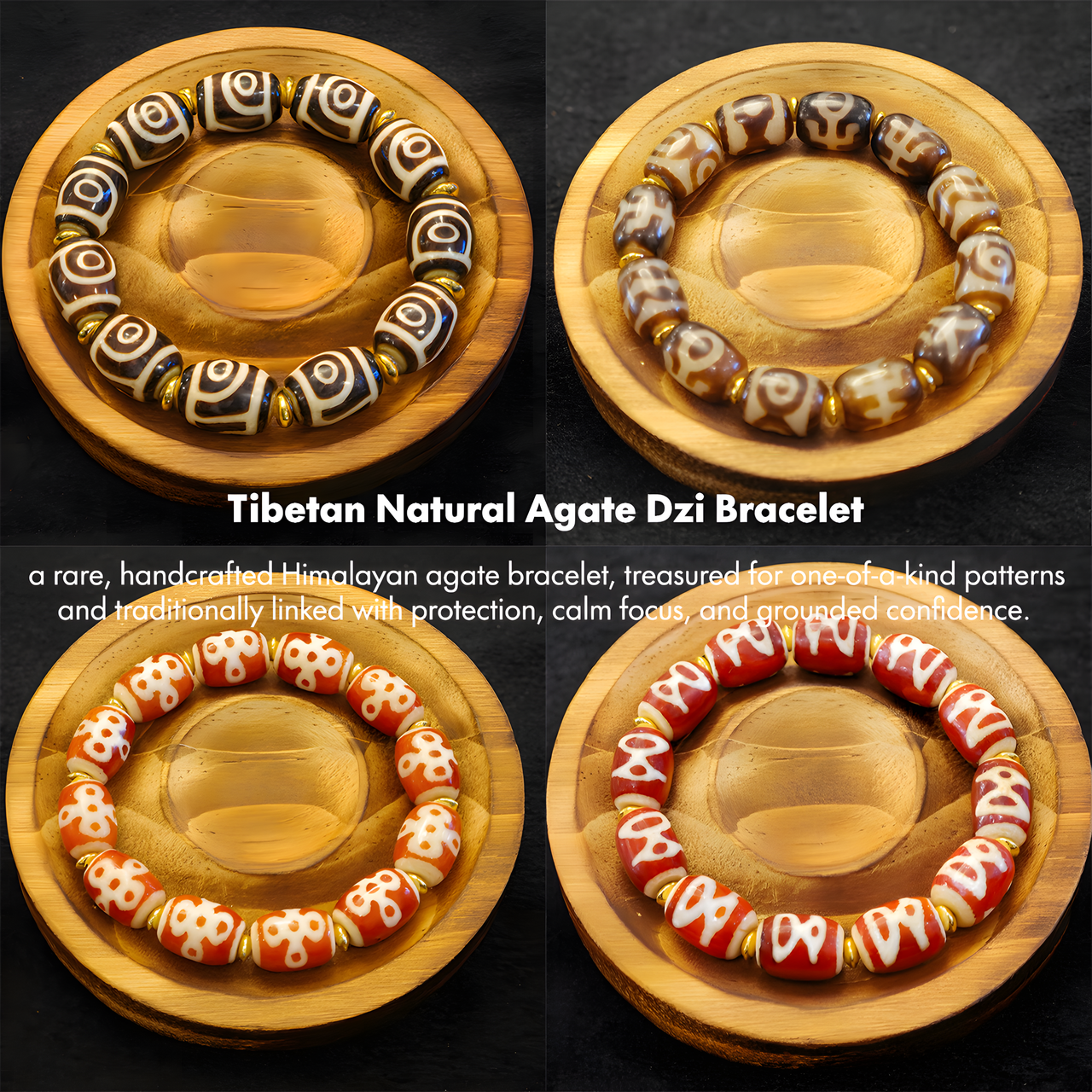 Tibetan natural agate Dzi bracelet handcrafted from Himalayan patterned agate beads