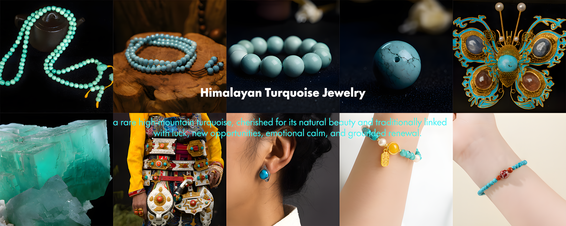 Himalayan turquoise jewelry featuring high-mountain turquoise beads and bracelets