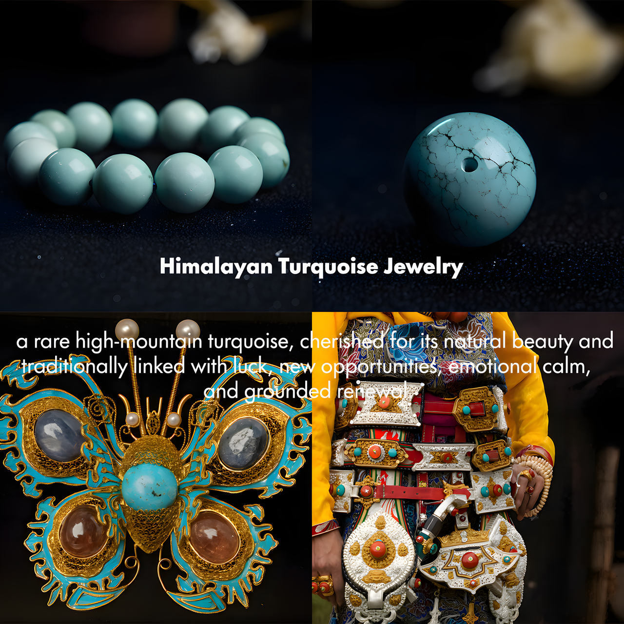 Himalayan turquoise jewelry featuring high-mountain turquoise beads and bracelets