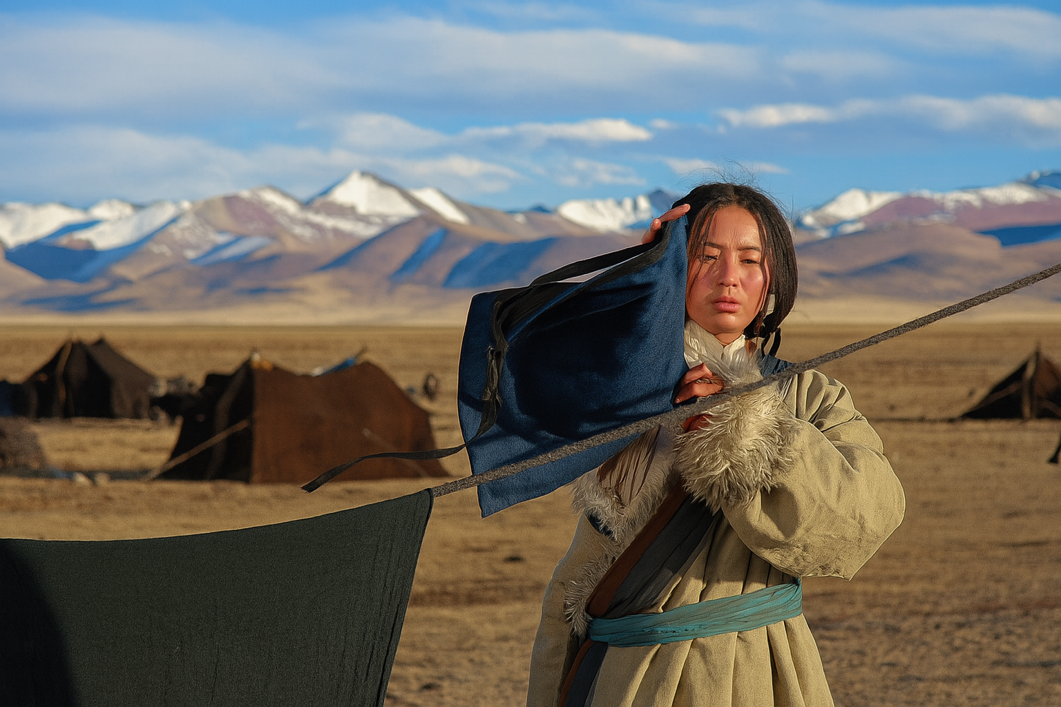 Nomadic life in Tibet with yak herding on the highlands
