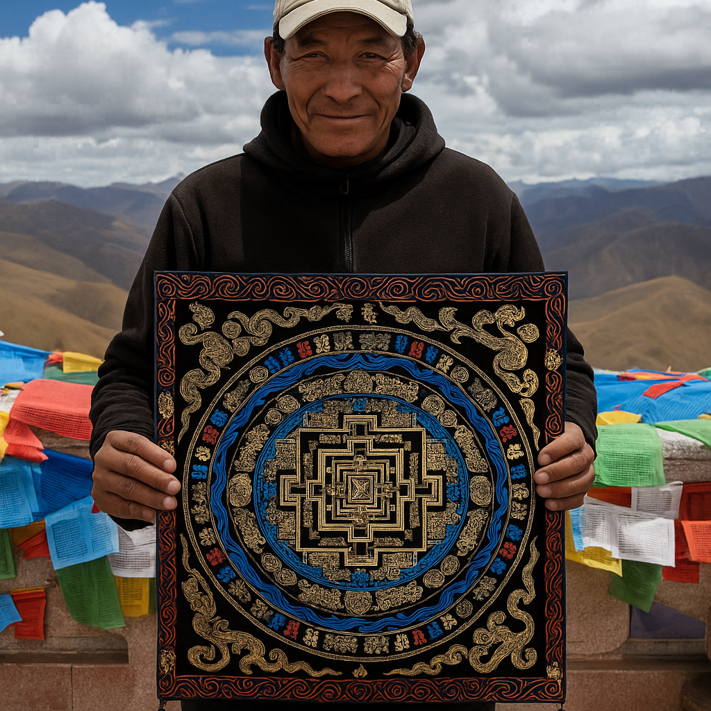 Thick plush mandala tapestry inspired by Himalayan spiritual art for bohemian home decor