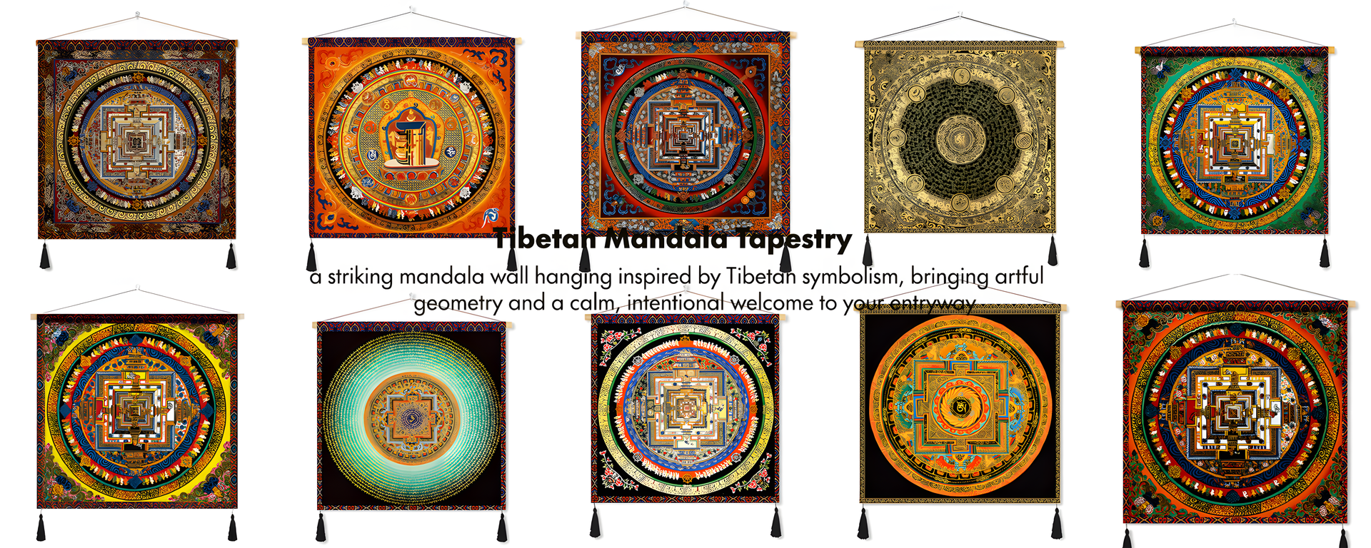 Tibetan mandala tapestry wall hanging inspired by traditional Tibetan symbolism