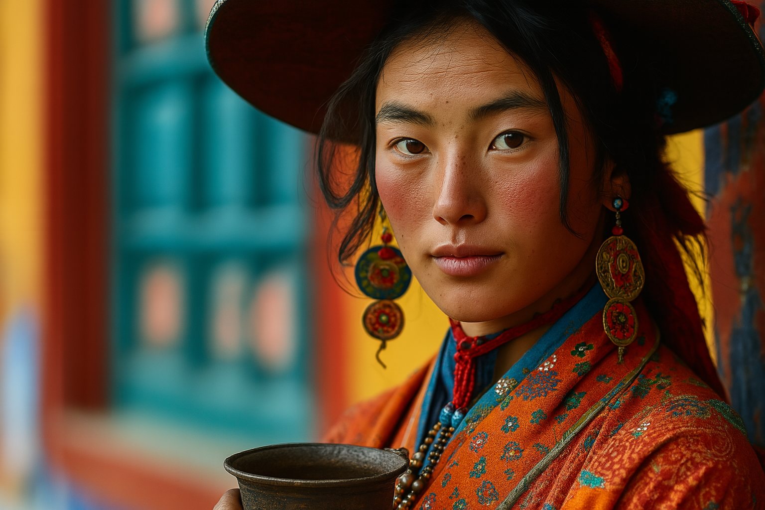 Traditional Tibetan clothing worn during local festivals
