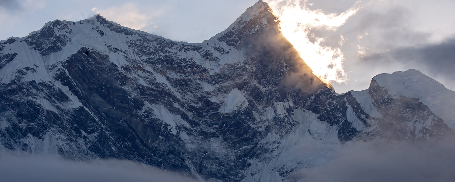 Yarlung Tsangpo Grand Canyon in the Himalayas with snow-covered mountain peaks