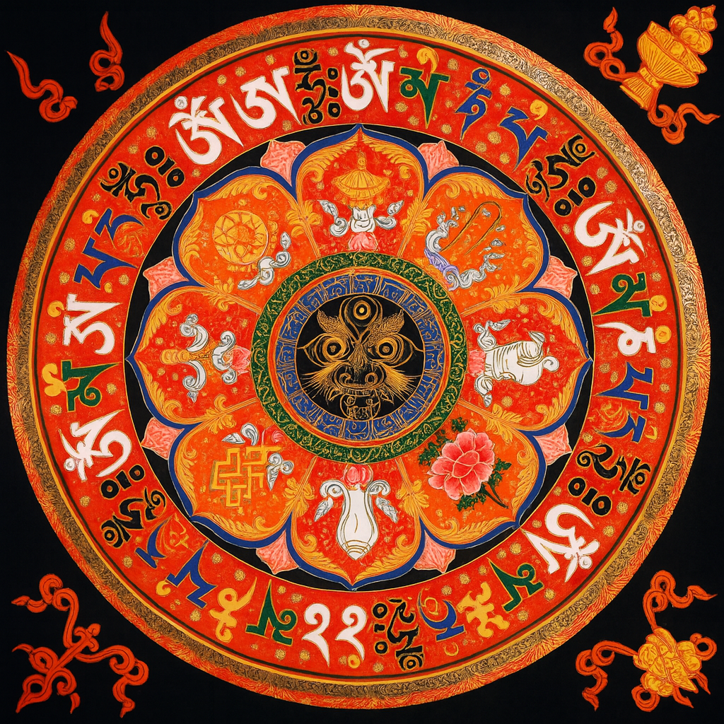 Zajiram pendant with light reflection emphasizing colors and sacred design from the Himalayan tradition