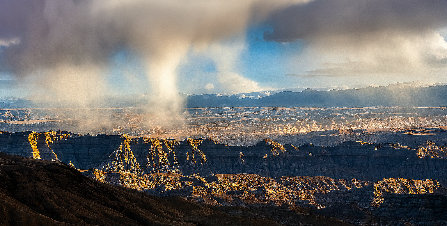 Zanda Earth Forest canyon landscape in western Tibet under dramatic clouds