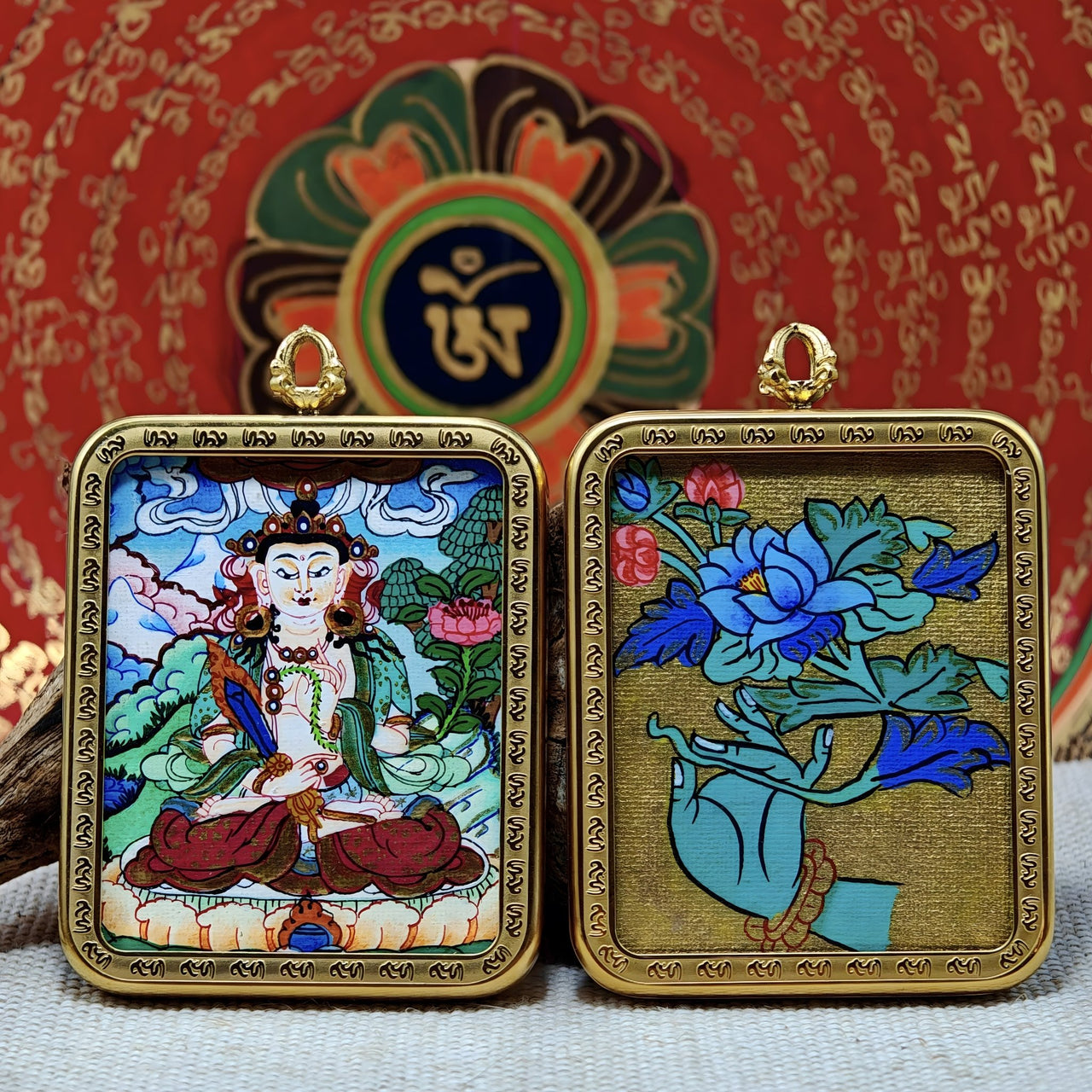 Akasagarbha “Void Treasury” Thangka Pendant – For people born in Ox or Tiger years (4×5cm) –Design#2