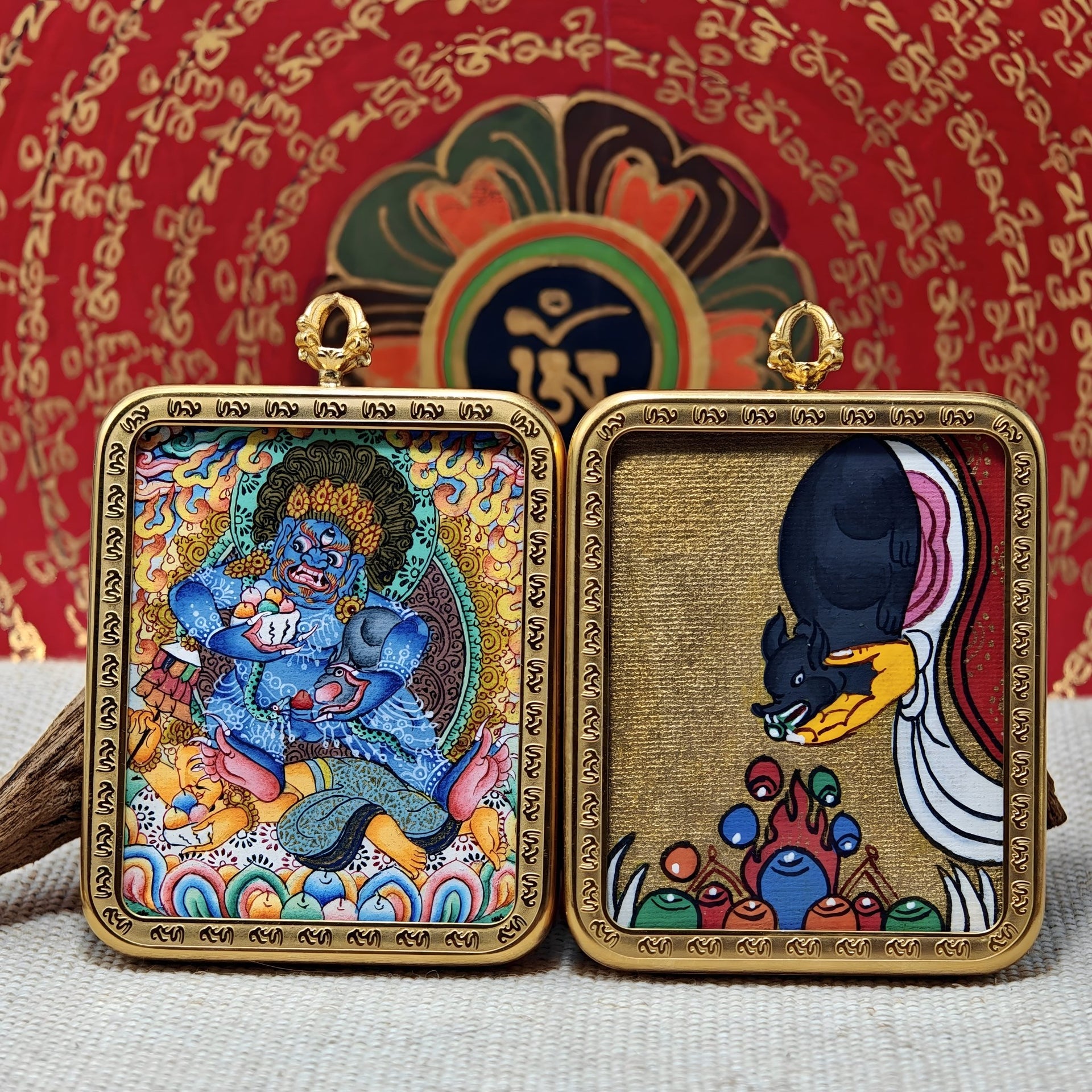 Black Wealth Guardian Himalayan Thangka Pendant Necklace (4×5 cm / 1.57×1.97") - Himalayan Whisper -