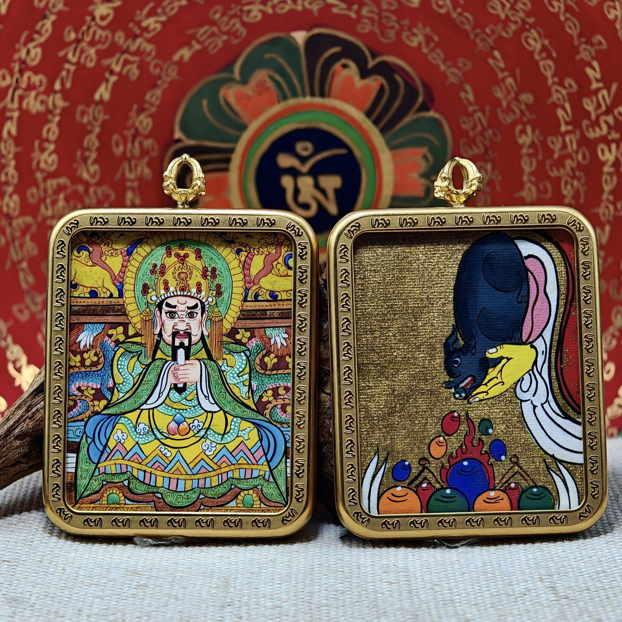 Fivefold Guardian Thangka Pendant – Protection, Stability & Good Timing (4×5cm / 1.57×1.97") - Himalayan Whisper -