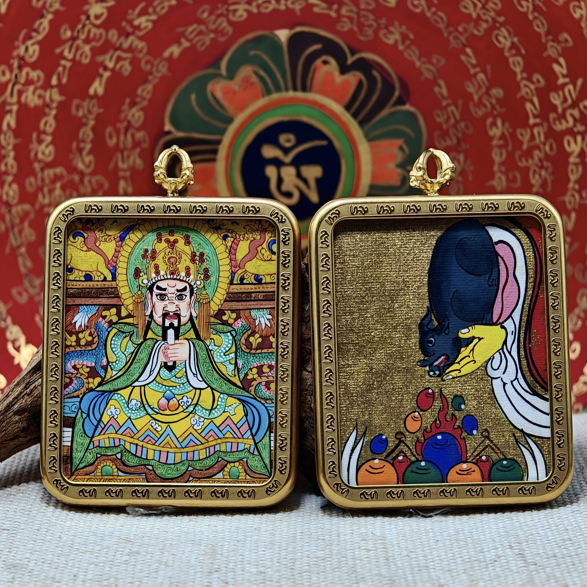 Fivefold Guardian Thangka Pendant – Protection, Stability & Good Timing (4×5cm / 1.57×1.97") - Himalayan Whisper -