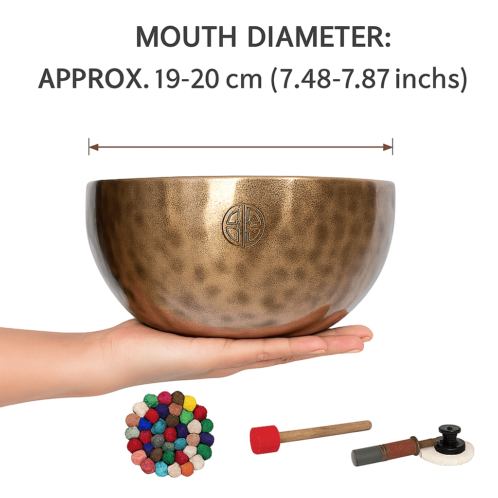 Himalayan High-Copper Full-Moon OM Singing Bowl (19–20 cm / 7.48–7.87 in) - Himalayan Whisper -