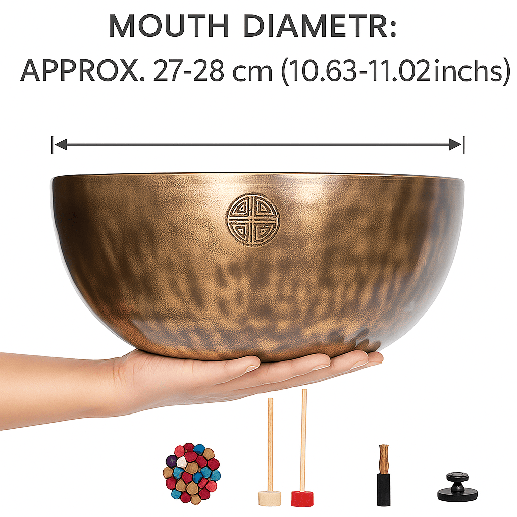 Himalayan High-Copper Full-Moon OM Singing Bowl (27–28 cm / 10.6–11.0 in) - Himalayan Whisper -