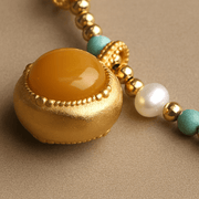 Himalayan Turquoise & Amber Pendant Necklace - Himalayan Whisper -