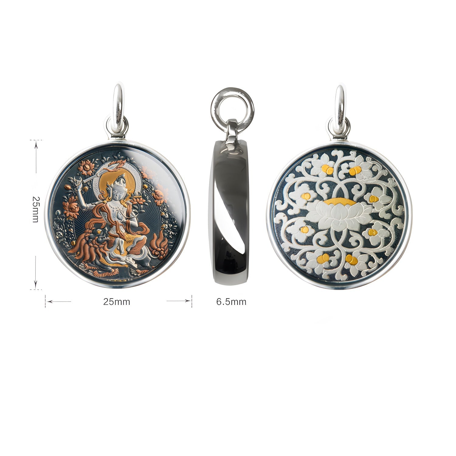 Ksitigarbha Round Thangka Pendant Necklace (Unisex) – Meteor Iron + 24K Heritage Goldwork (25mm)