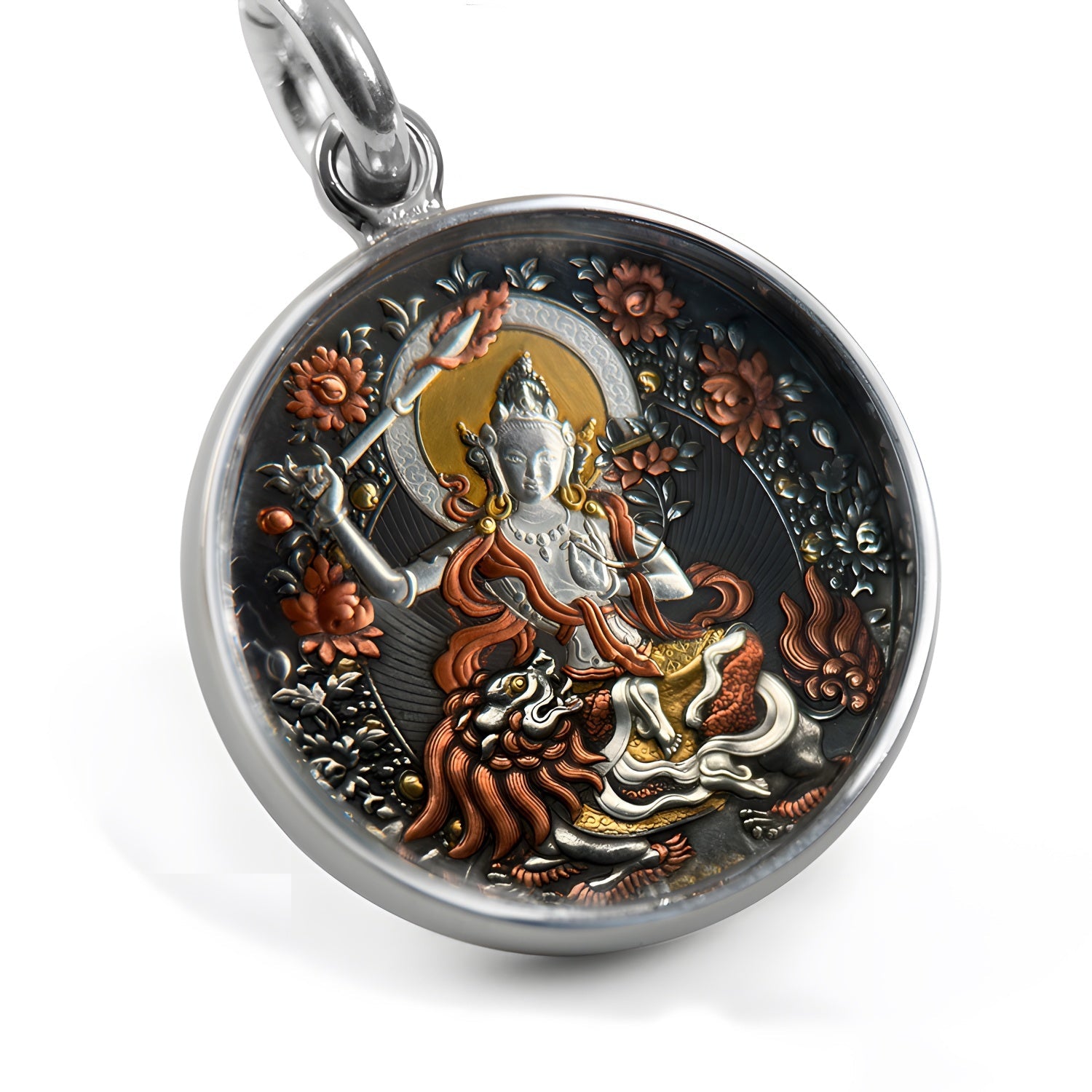 Ksitigarbha Round Thangka Pendant Necklace (Unisex) – Meteor Iron + 24K Heritage Goldwork (25mm)