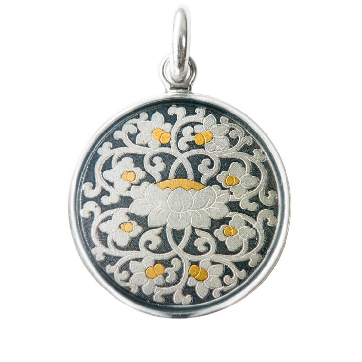 Lotus - Born Master Meteor Iron Thangka Pendant Necklace (Unisex) – Heritage Iron - Cut Goldwork + 24K Details (25mm)