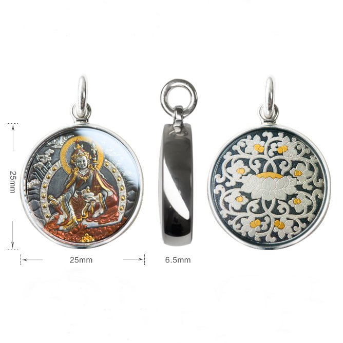 Lotus - Born Master Meteor Iron Thangka Pendant Necklace (Unisex) – Heritage Iron - Cut Goldwork + 24K Details (25mm)