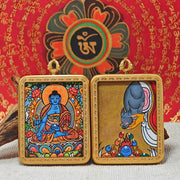 Medicine Buddha Himalayan Thangka Pendant Necklace – Design 1 (3.5×4.5 cm / 1.38×1.77") - Himalayan Whisper - 