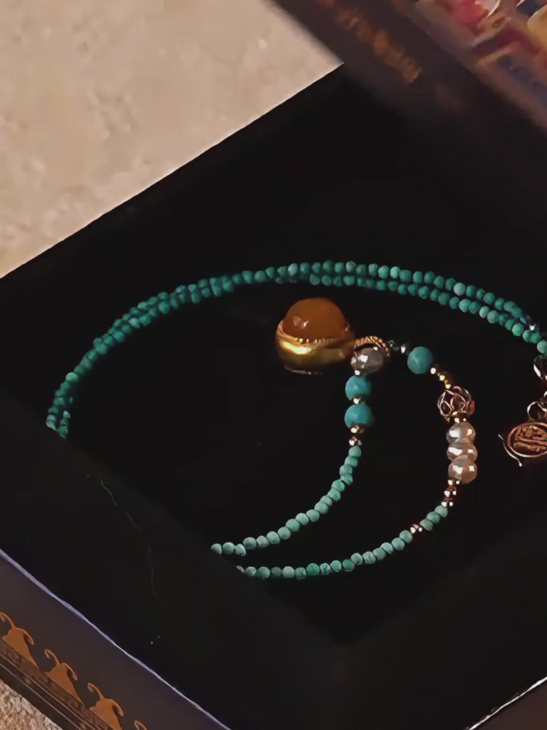 Himalayan Turquoise & Amber Pendant Necklace