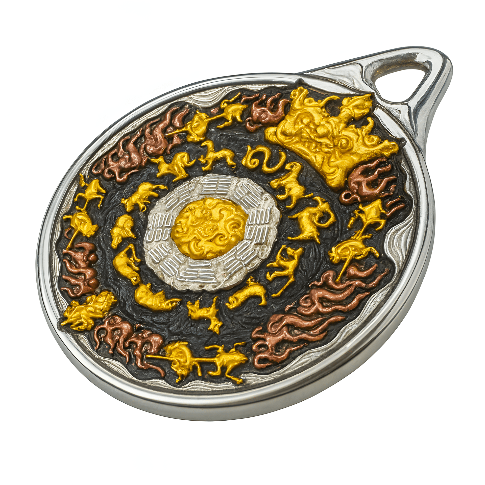 Russian Meteor Iron Bagua Pendant — Nine Palaces • Eight Trigrams (Heritage Gold - Inlay, 43mm) - Himalayan Whisper - 